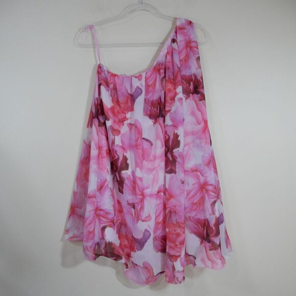 Mac Duggal Floral One Shoulder Flowy Mini DRESS Size 2 XS Pink Chiffon NEW $398 - Picture 10 of 15